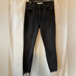 Black denim, high waisted skinny, cropped ankle jeans